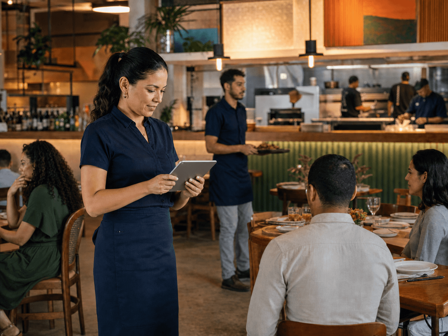 Gestora acompanhando mesas e cozinha em tempo real